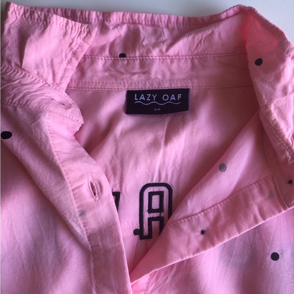Lazy Oaf Go Away pink polka dot button up shirt dress - Picture 6 of 16